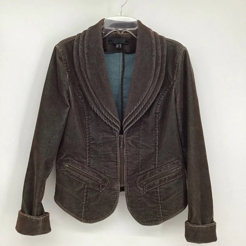 Sao Paulo Women’s Corduroy Zip Moto Style Jacket Blazer Brown/Teal Size 6